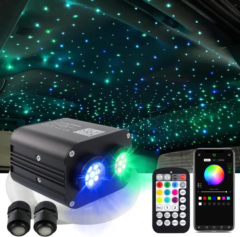 Amki Dual Color 20W Twinkle Mixed 670pcs 9.8ft Starlight Headliner Kit Fiber Optic Star Ceiling Light Sound Activated Mode APP/Remote Control Dual Port Light Box for Car Home Roof Decor - Image 1